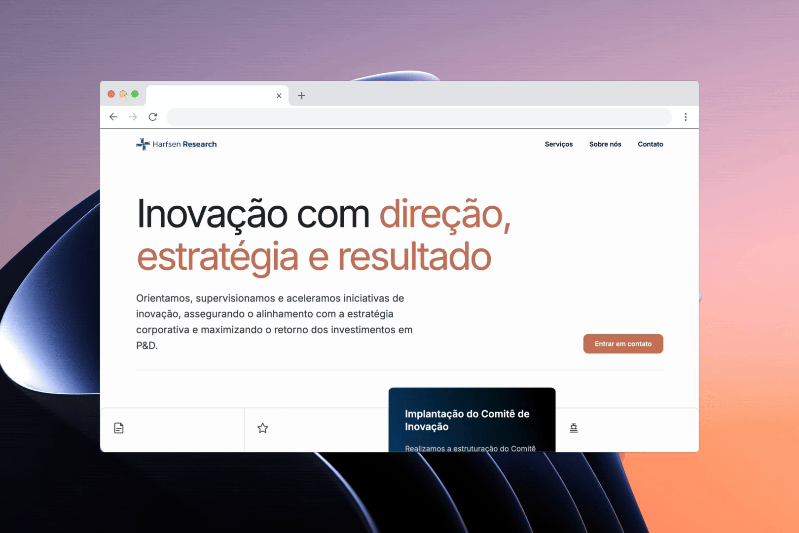 Telas do site da consultoria — visão desktop
